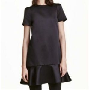 Black Satin Ruffled Hem Dress